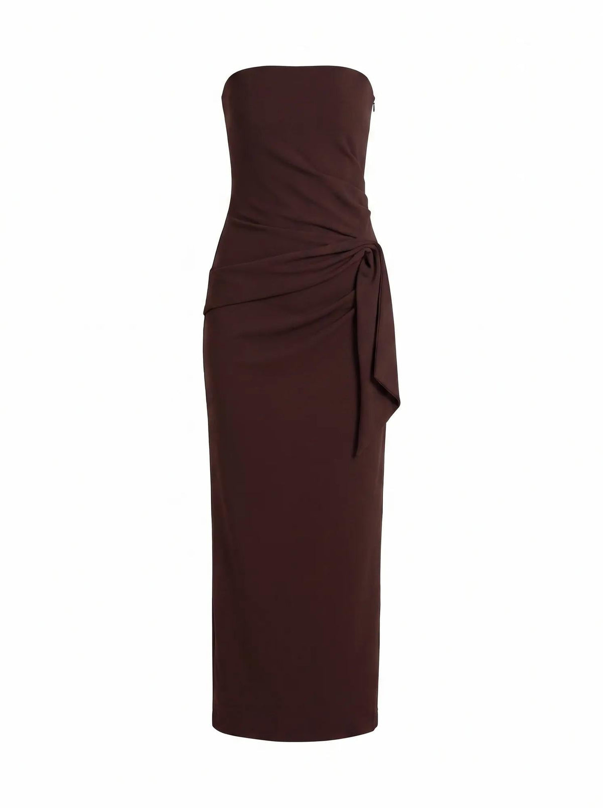 Lilah Petite Strapless Crepe Dress Dark Chocolate_mannequin