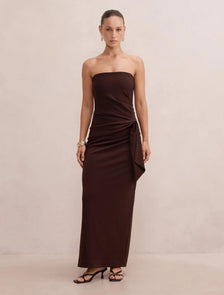 Lilah Petite Strapless Crepe Dress Dark Chocolate