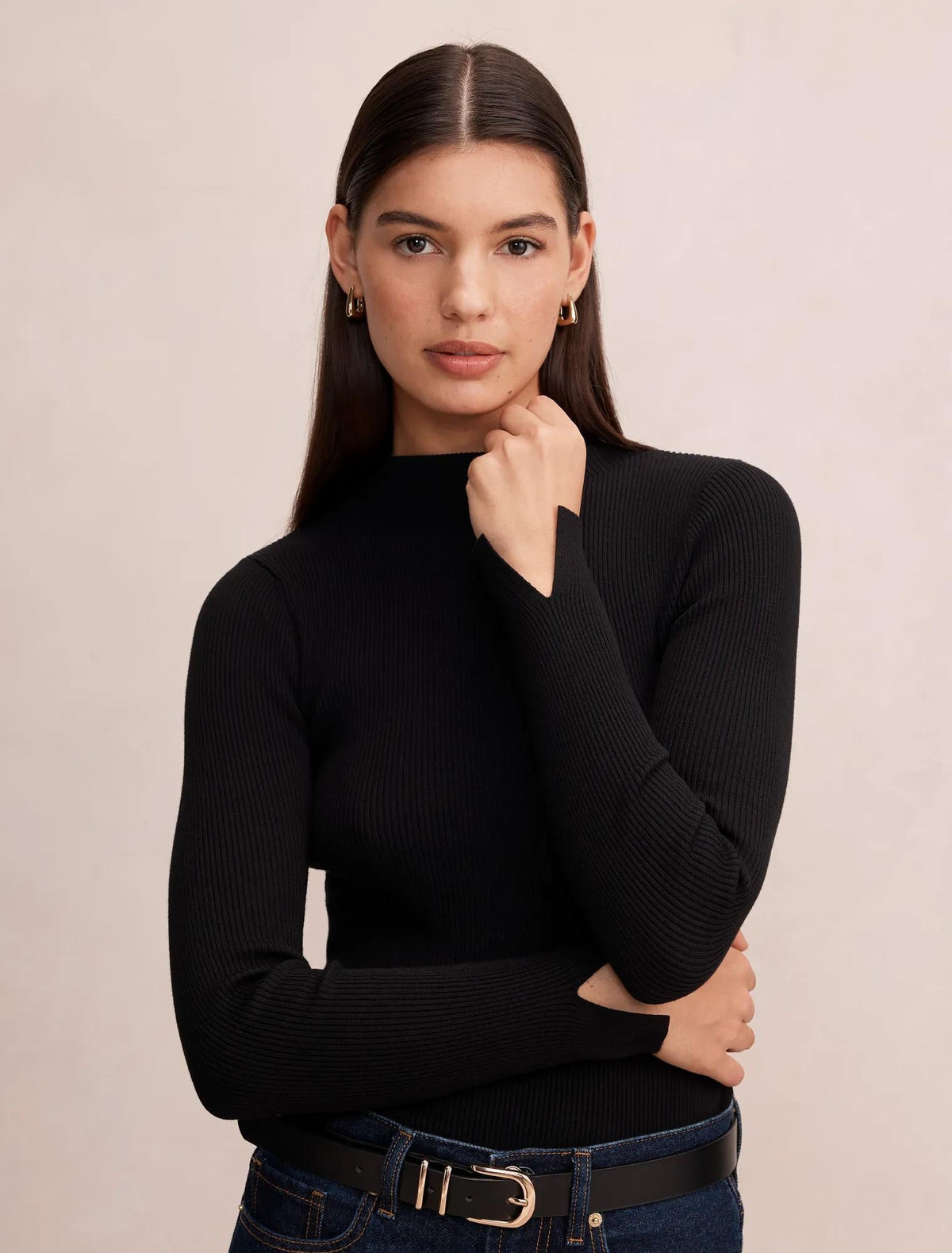 Sienna High Neck Knit Top Black