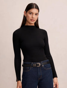 Sienna High Neck Knit Top Black