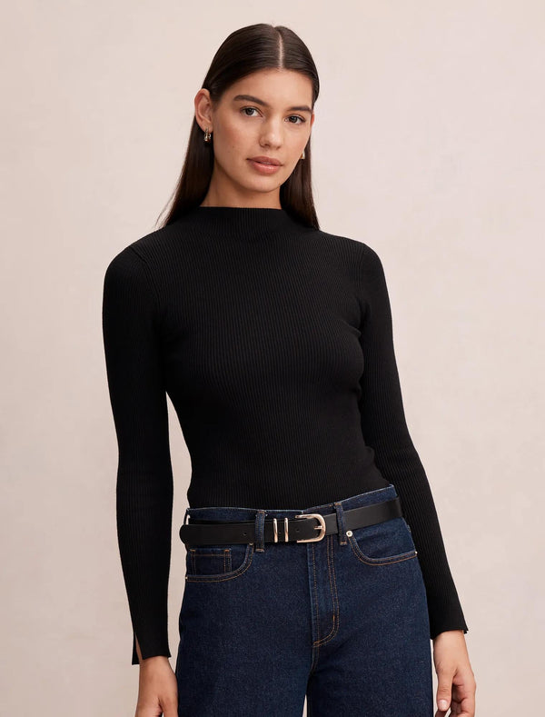 Sienna High Neck Knit Top Black