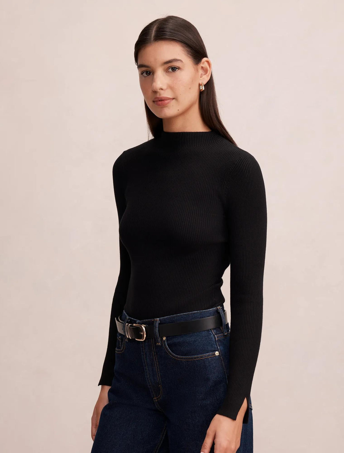 Sienna High Neck Knit Top Black