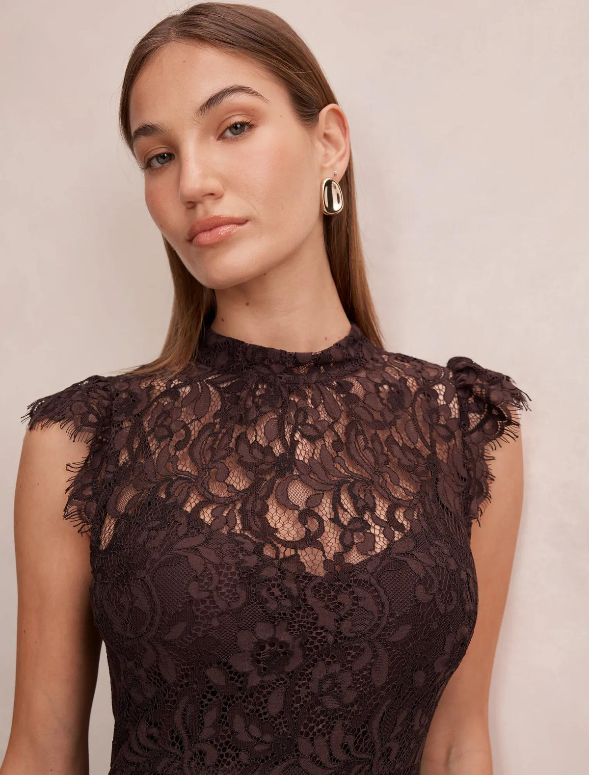 Arielle Lace Midi Dress Plum Brown