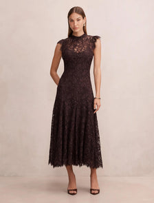 Arielle Lace Midi Dress Plum Brown
