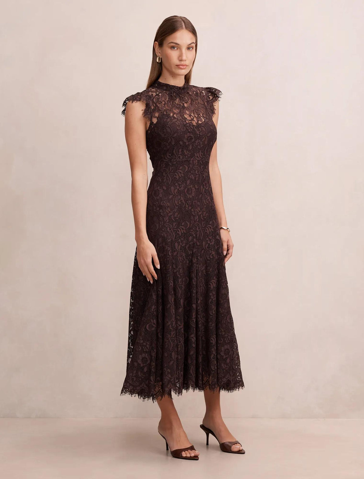 Arielle Lace Midi Dress Plum Brown