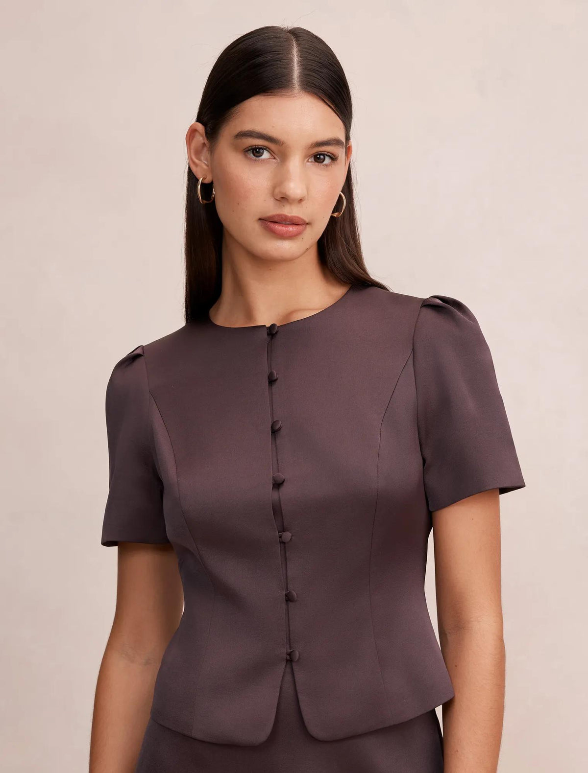 Tarni Structured Satin Blouse Plum Brown Co-ord