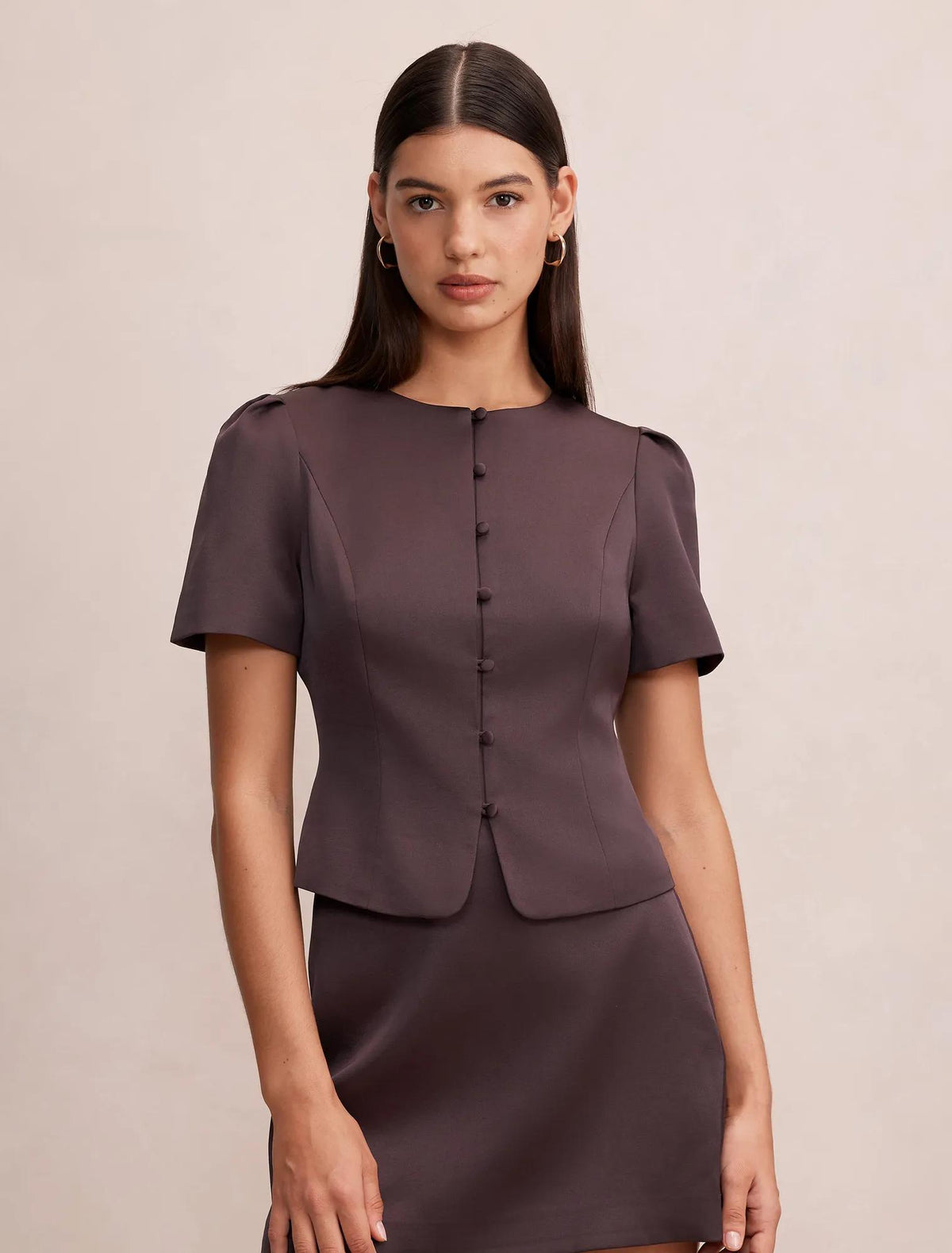 Tarni Structured Satin Blouse Plum Brown Co-ord