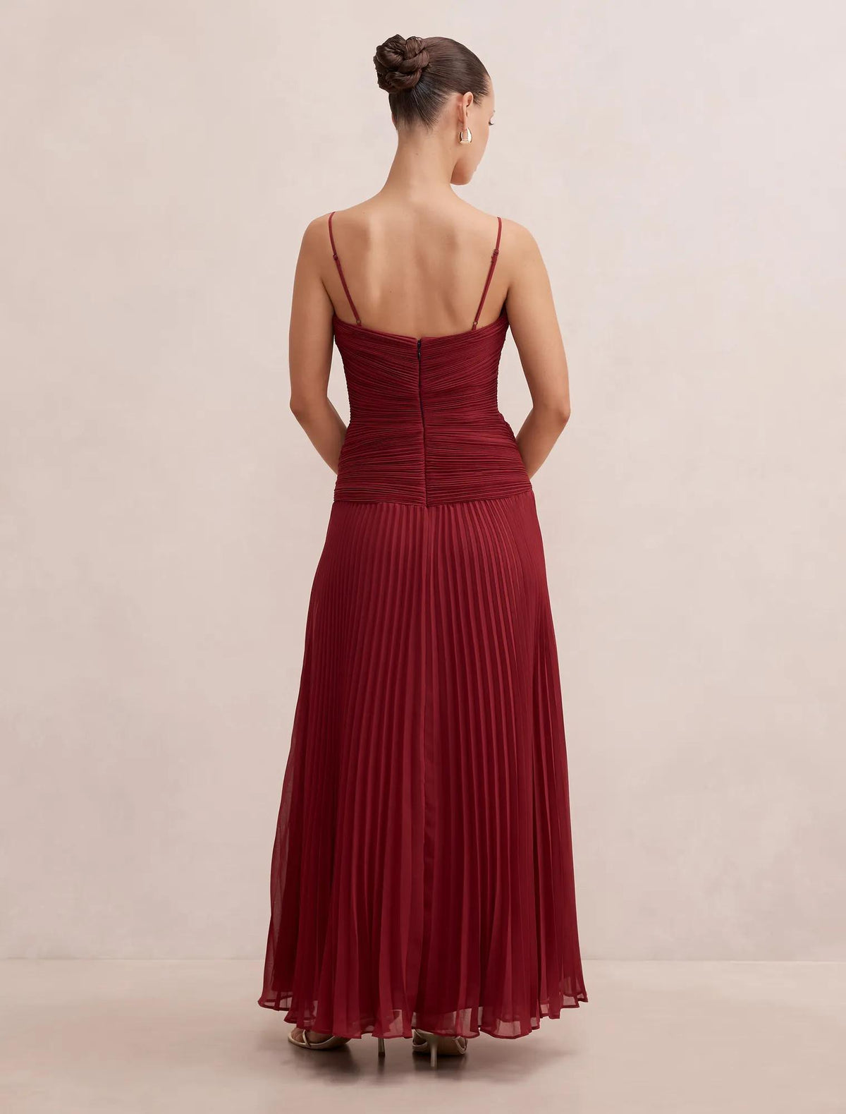 Bella Petite Pleated Maxi Dress Berry Red