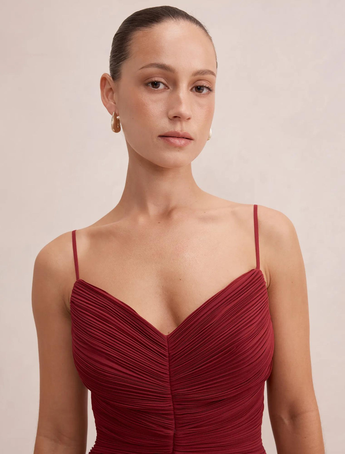 Bella Petite Pleated Maxi Dress Berry Red