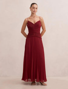 Bella Petite Pleated Maxi Dress Berry Red