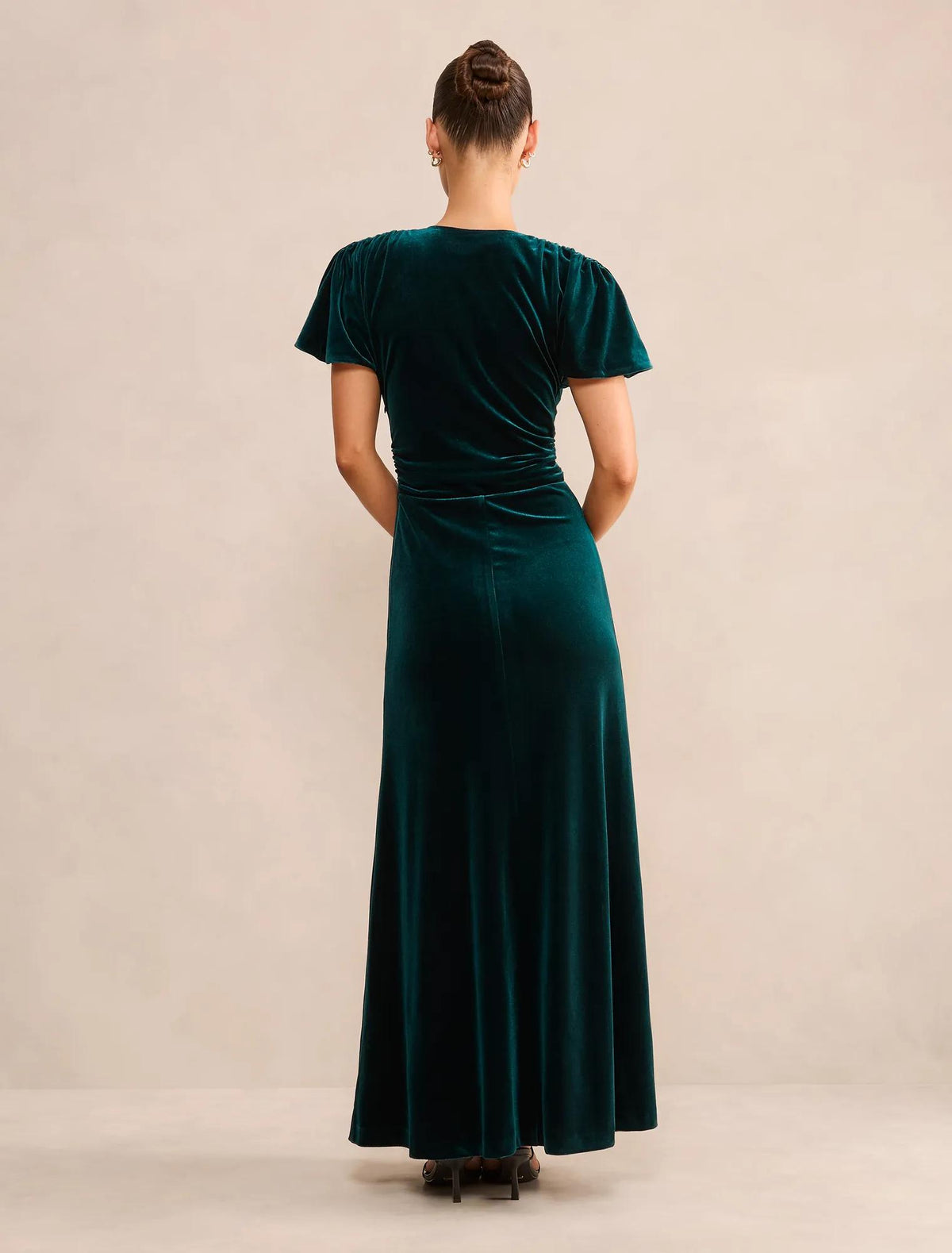 Elma Petite Velvet Ruched Maxi Dark Green