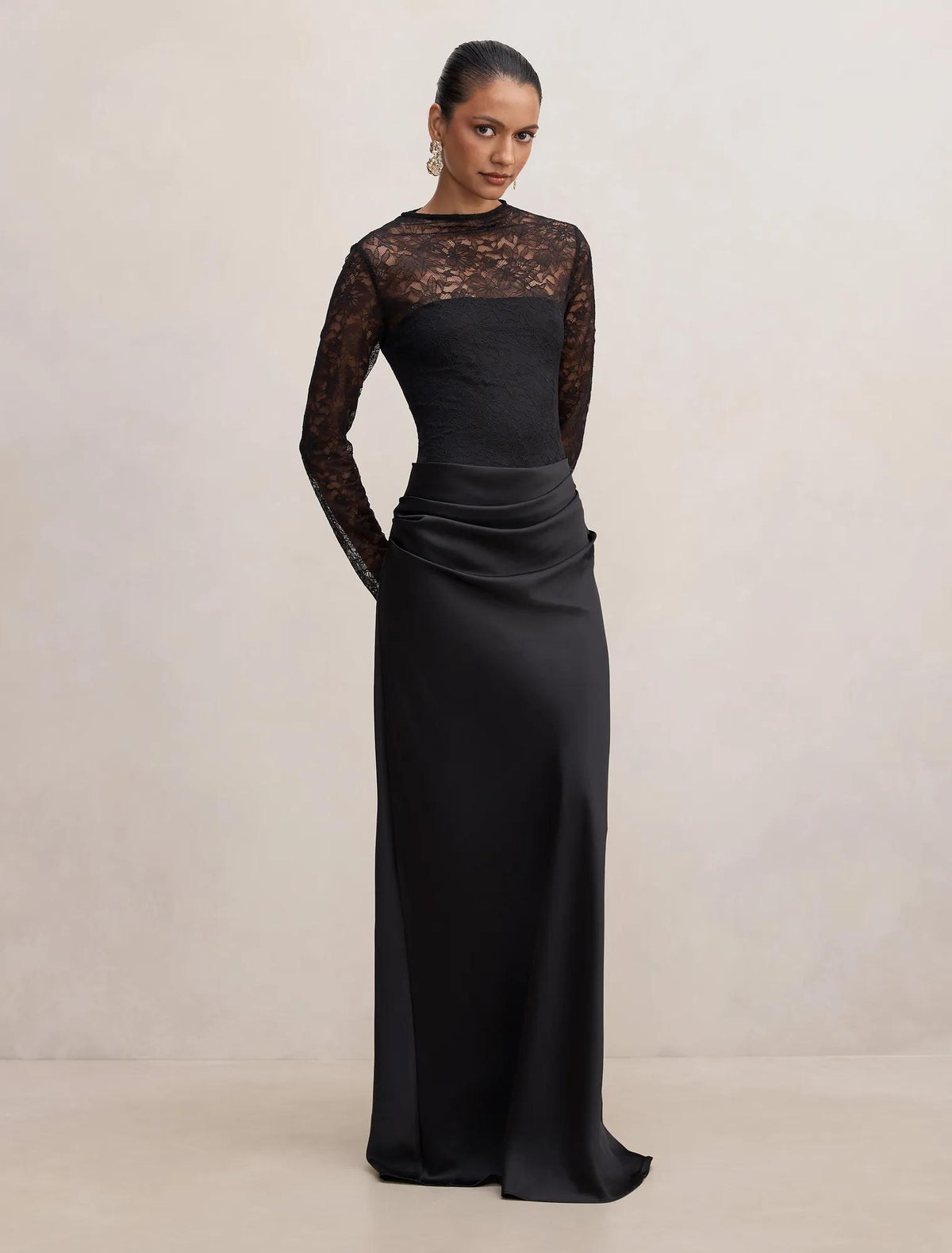 Jayde Petite Lace Bodice Maxi Dress Black