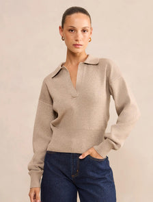 Maddie Petite Cinched Waist Knit Polo Neutral