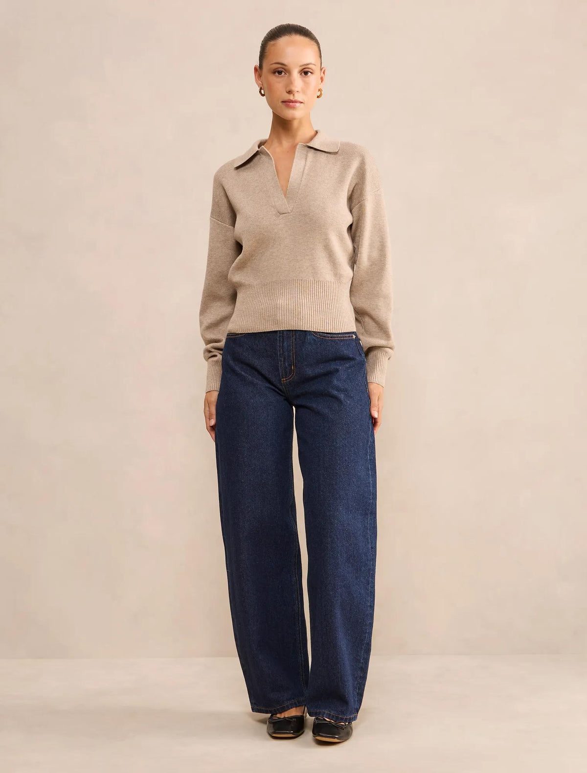 Maddie Petite Cinched Waist Knit Polo Neutral