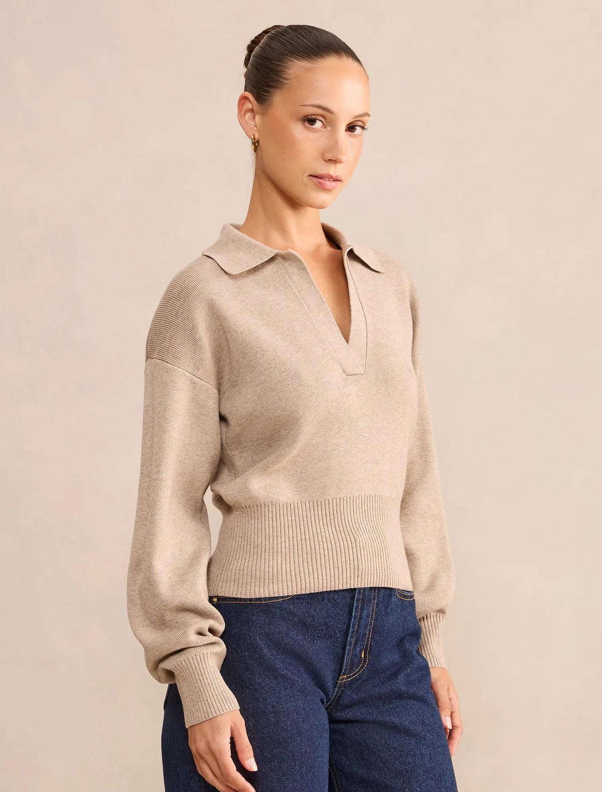 Maddie Petite Cinched Waist Knit Polo Neutral
