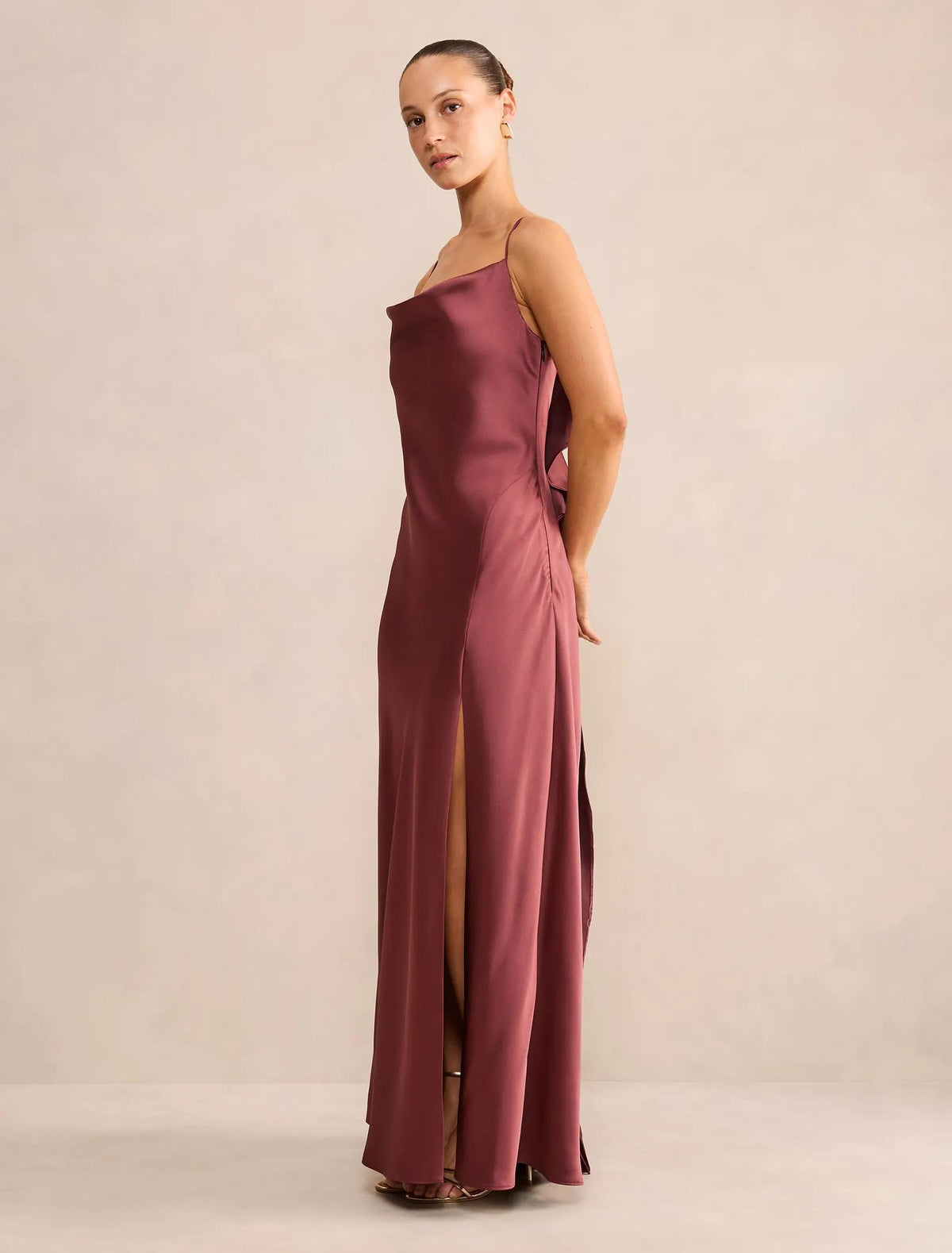 Allora Petite Ruffle Back Satin Maxi Sugar Plum
