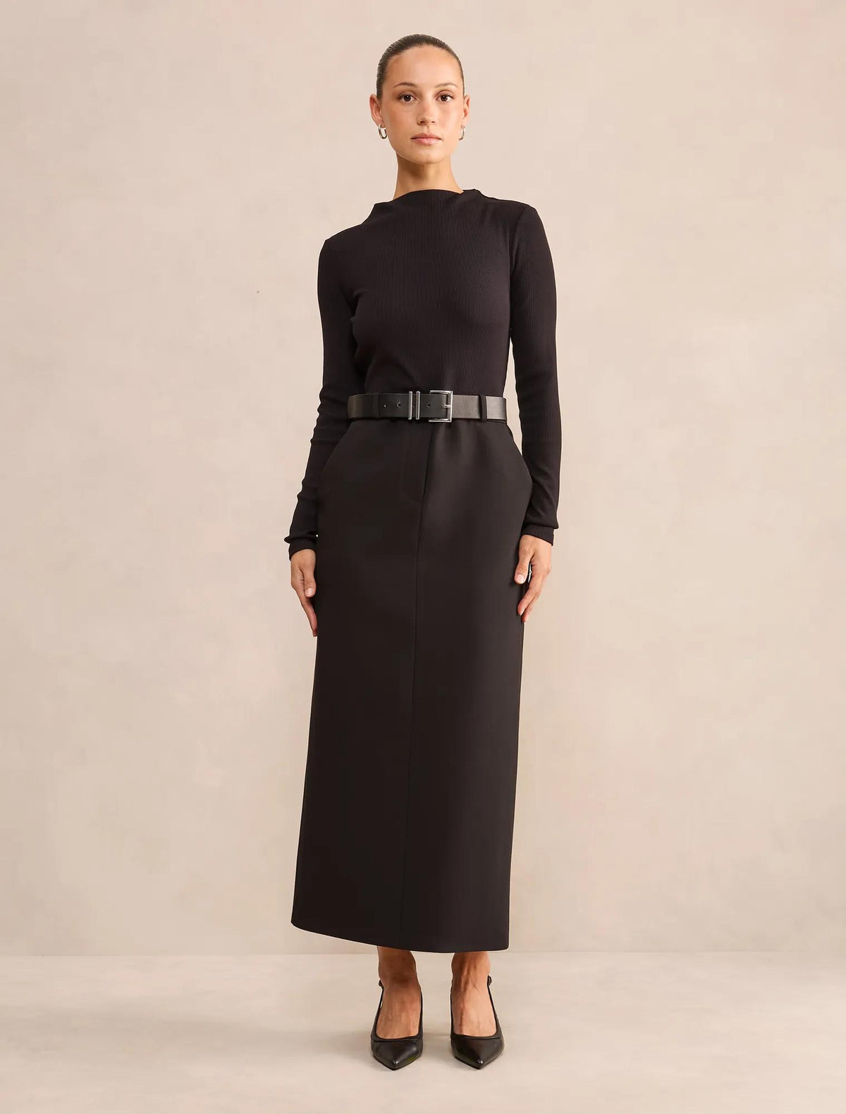 Edwina Petite 2 in 1 Midi Dress Black