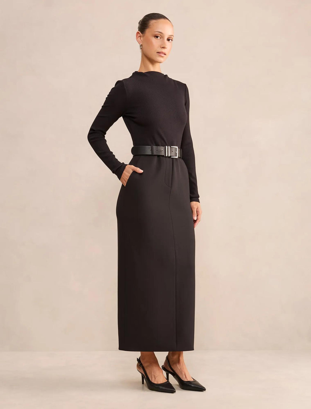 Edwina Petite 2-in-1 Midi Dress Black