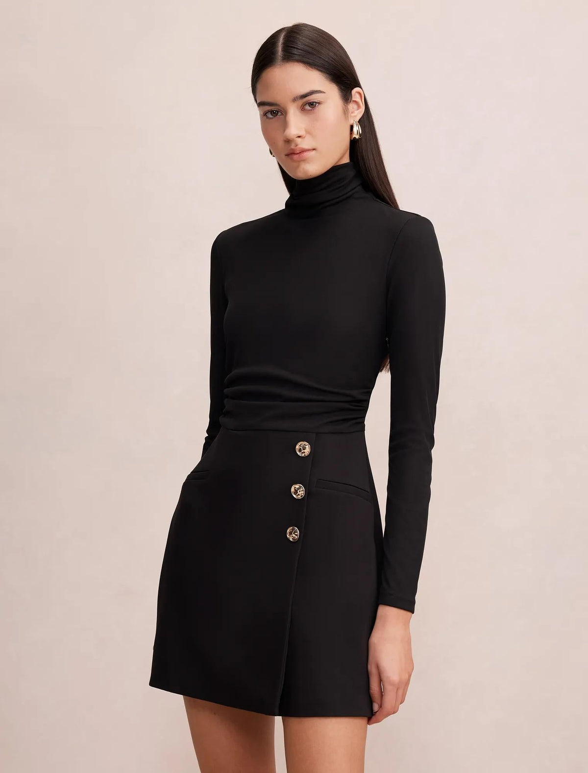 Bronwyn 2-in-1 Wrap Mini Dress Black