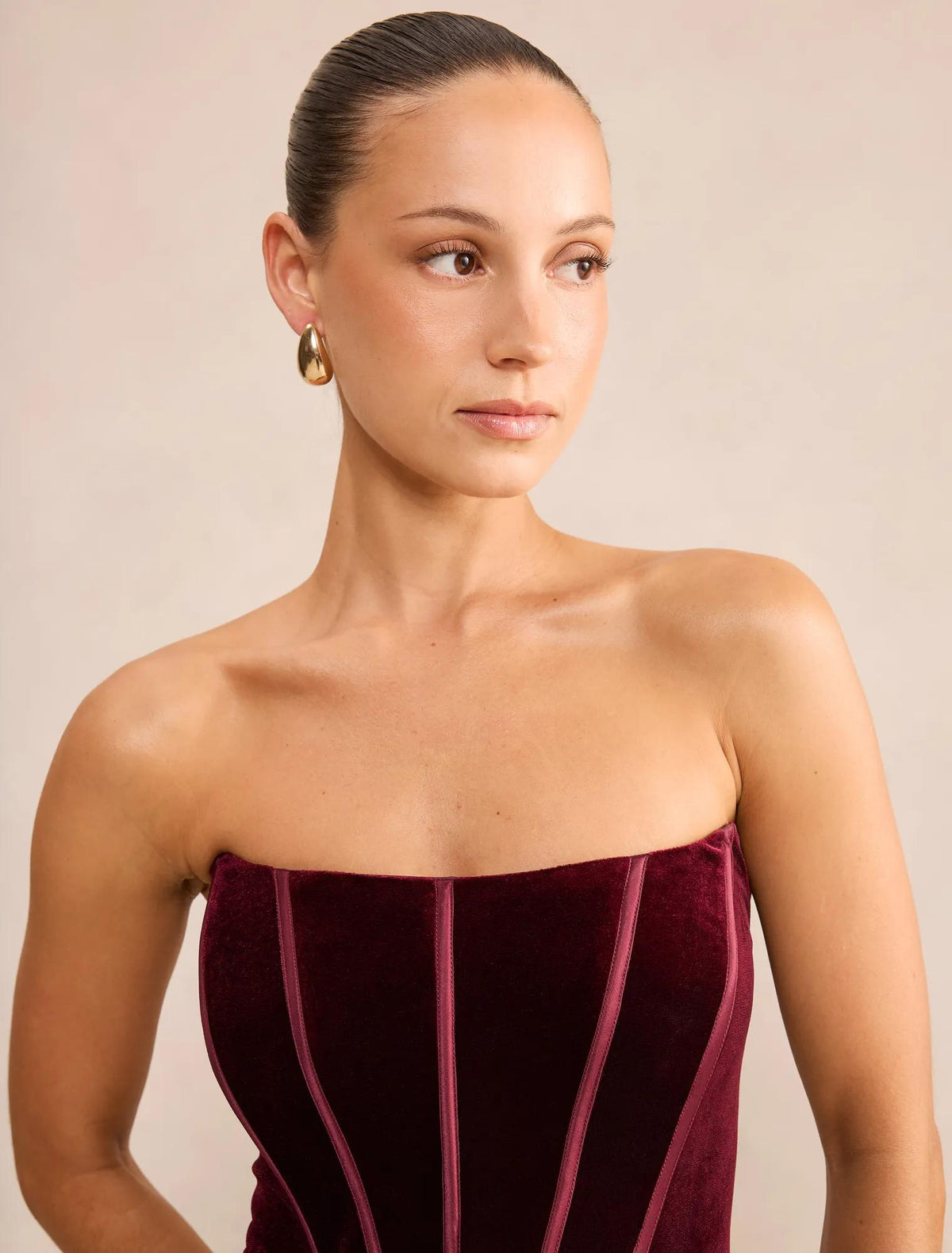 Isra Petite Velvet Corset Maxi Berry