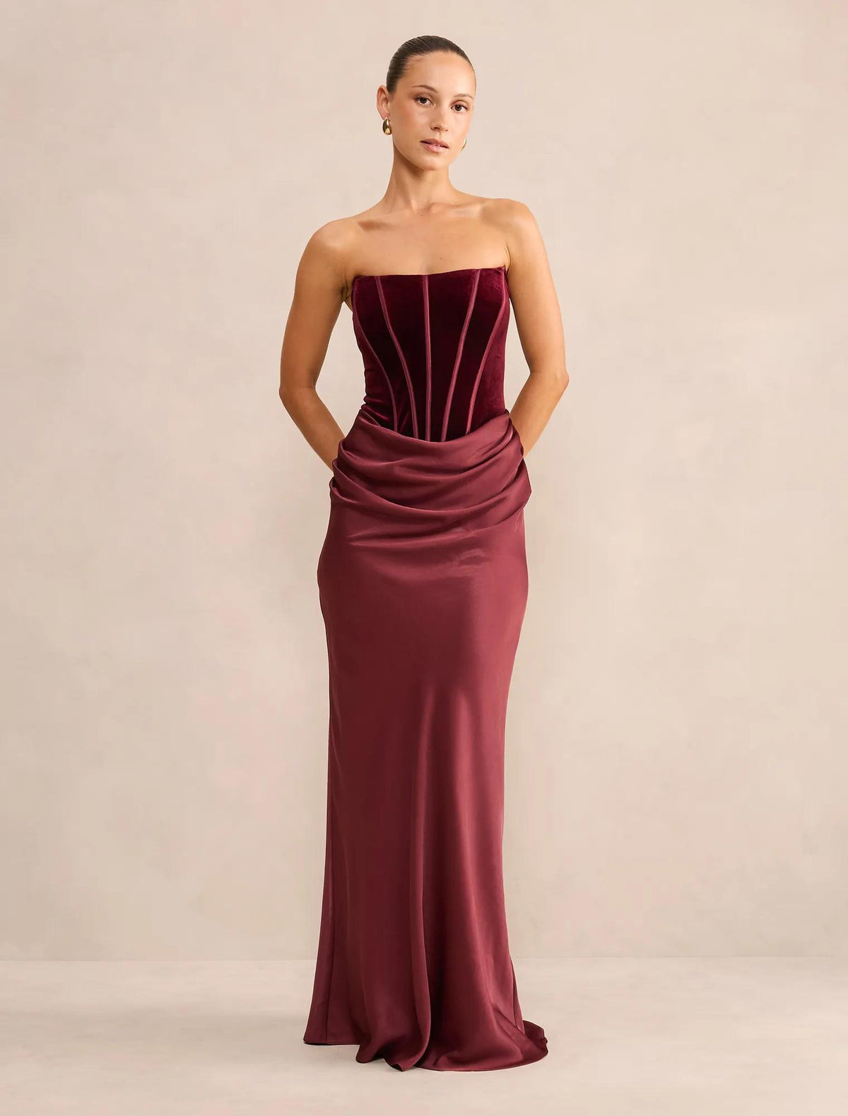 Isra Petite Velvet Corset Maxi Berry