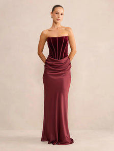 Isra Petite Velvet Corset Maxi Berry