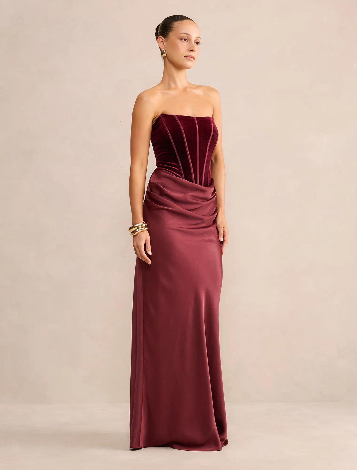 Isra Petite Velvet Corset Maxi Berry