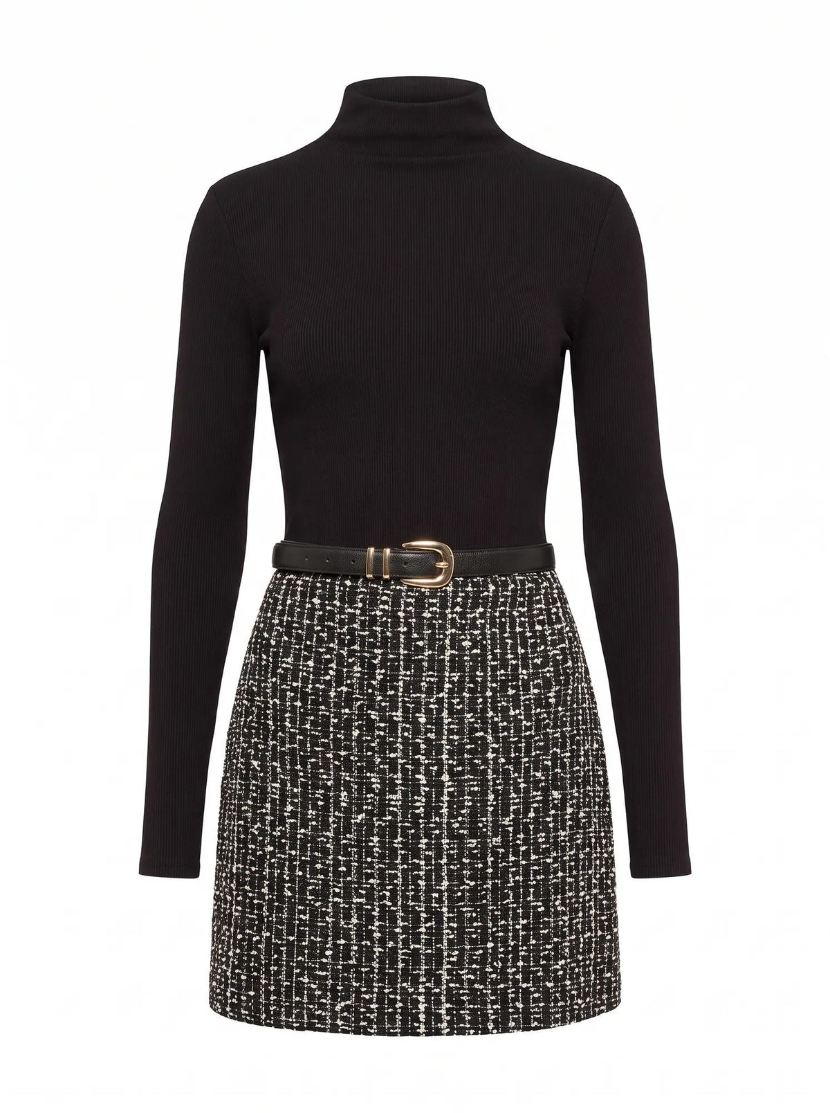 Valentina 2-in-1 Boucle Mini Dress Black_mannequin