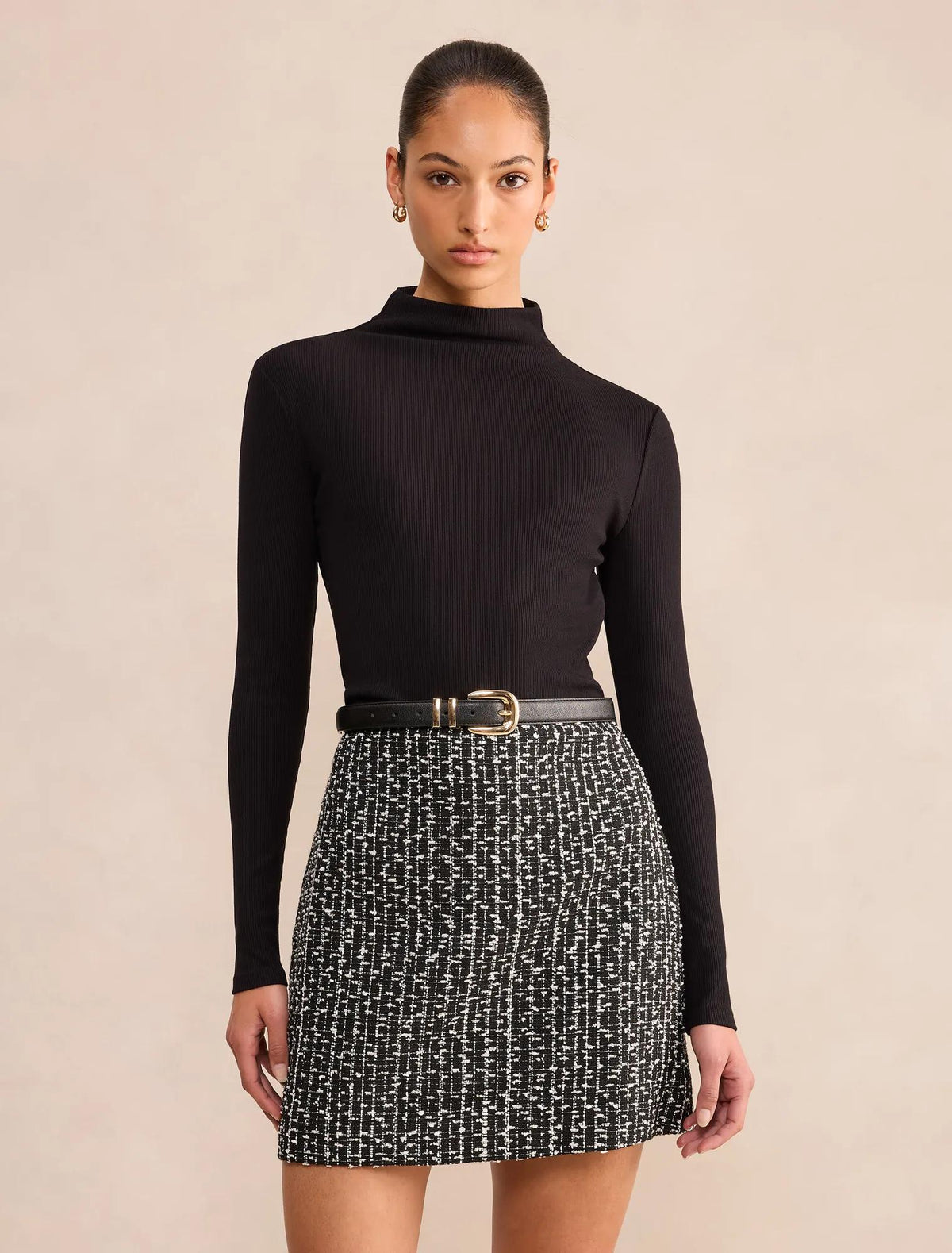 Valentina 2 in 1 Boucle Mini Dress Black