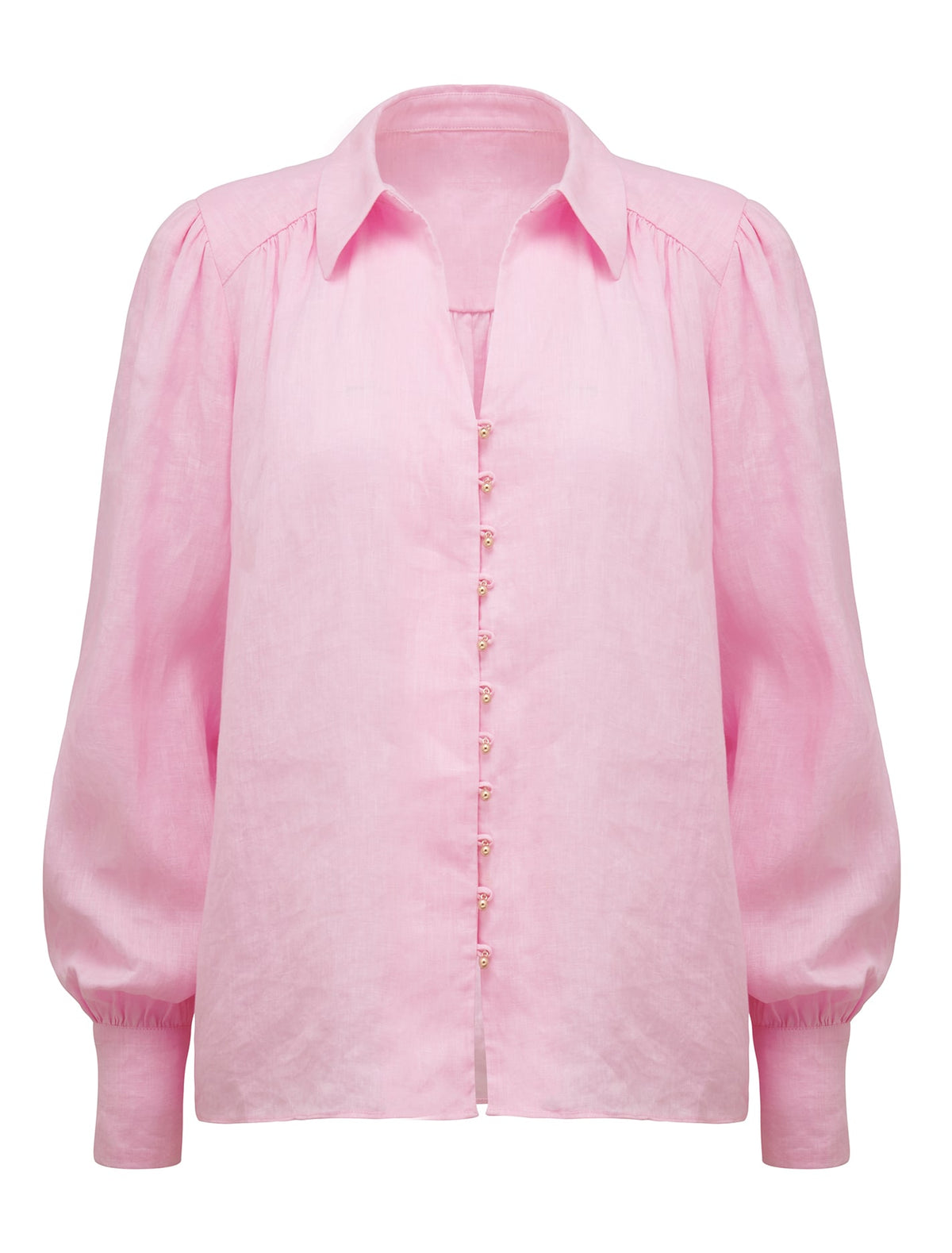 Ren Linen Button Through Blouse Bubblegum Pink_mannequin