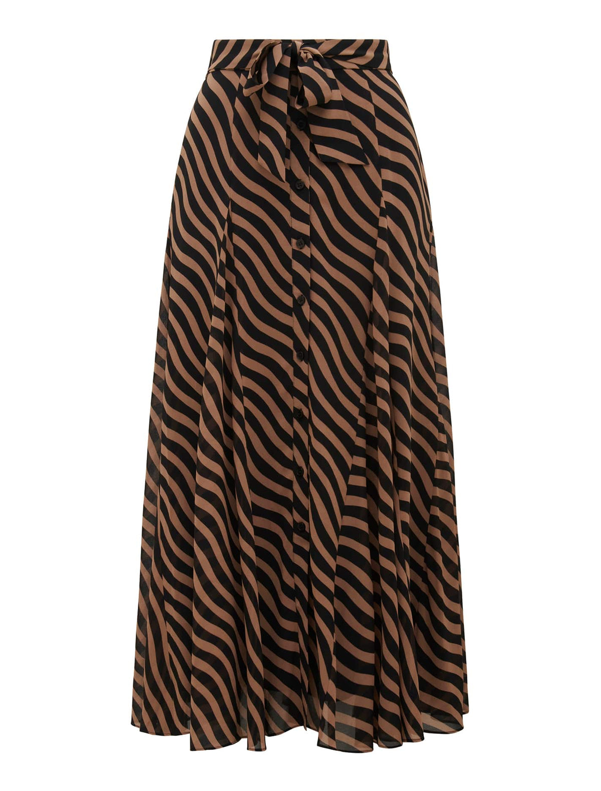 Donna Godet Midi Skirt Tan Waved Stripe_mannequin