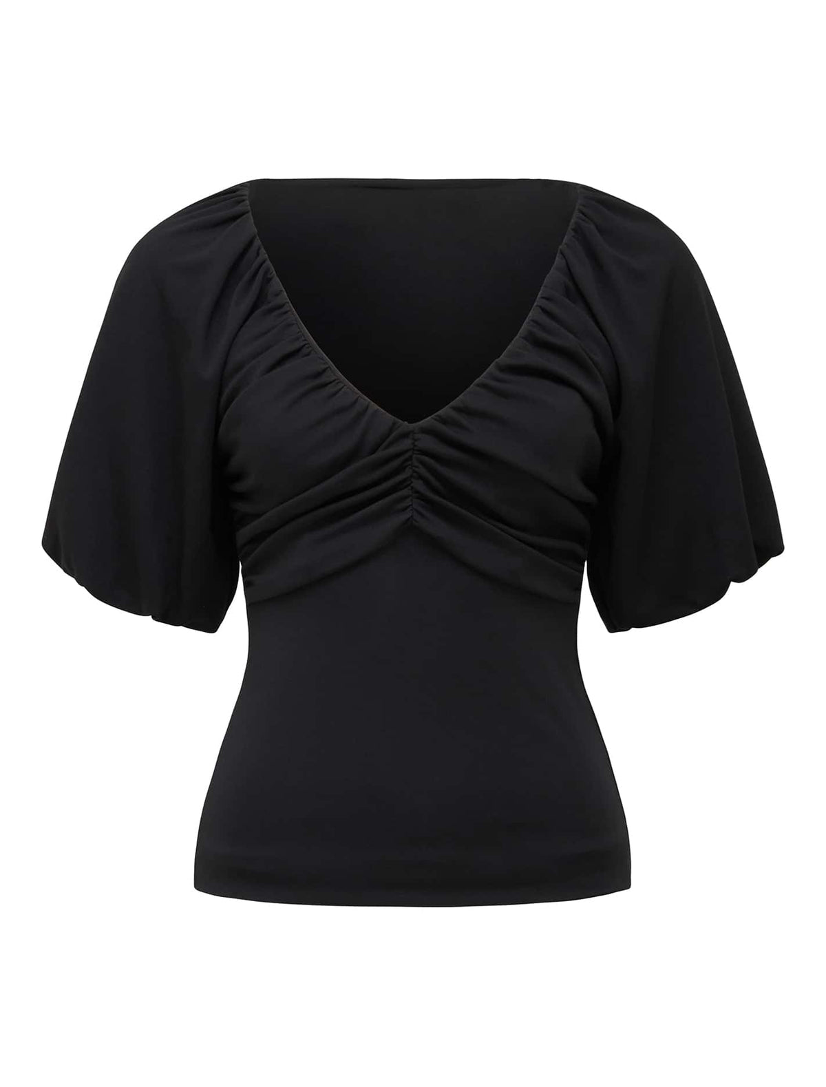 Desiree Ruched V Neck Raglan Top Black_mannequin