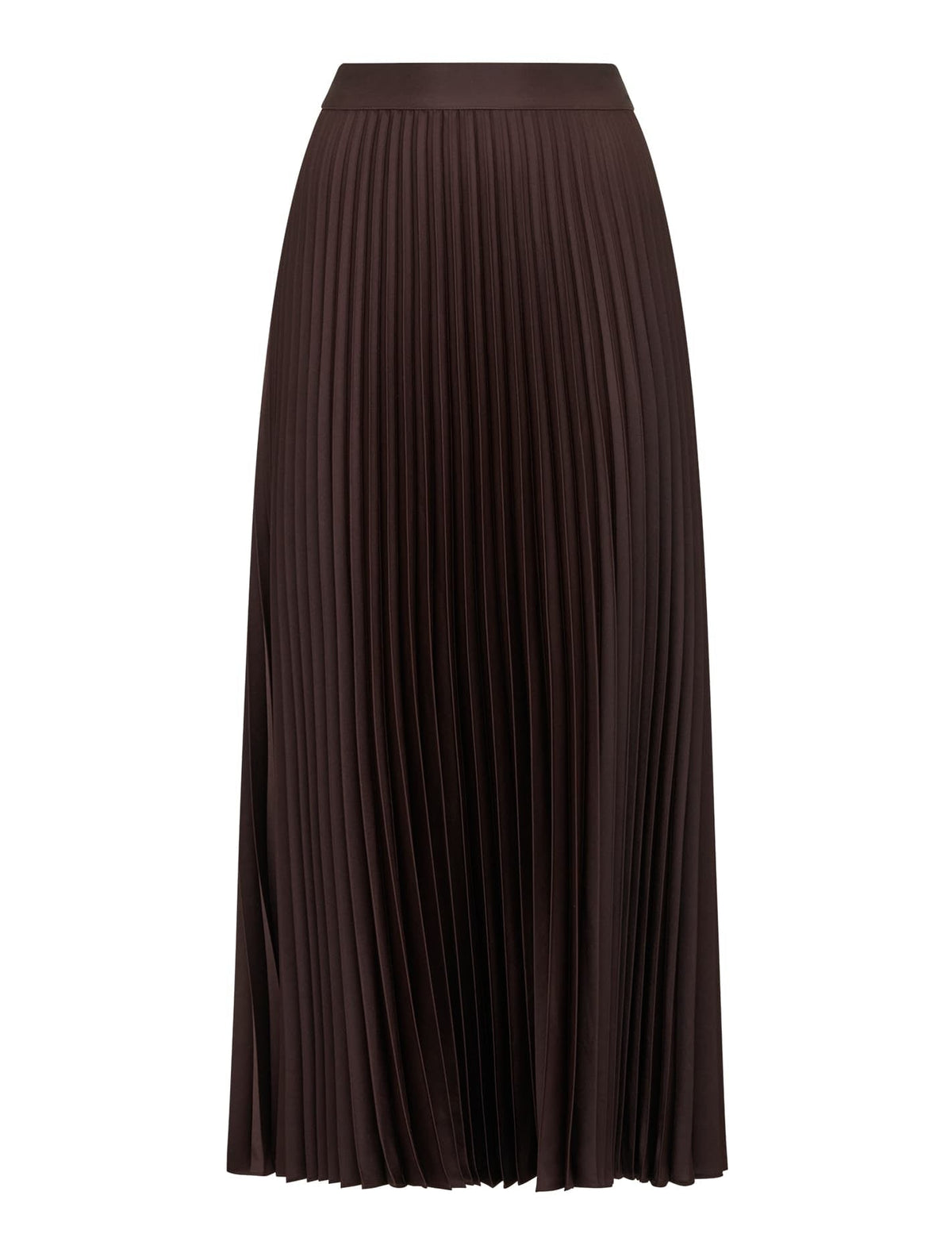 Estelle Satin Pleated Midi Skirt Chocolate_mannequin