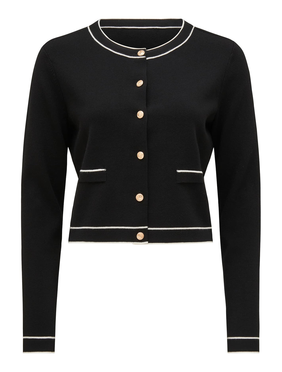 Gigi Tipped Cardigan Black/ Porcelain_mannequin