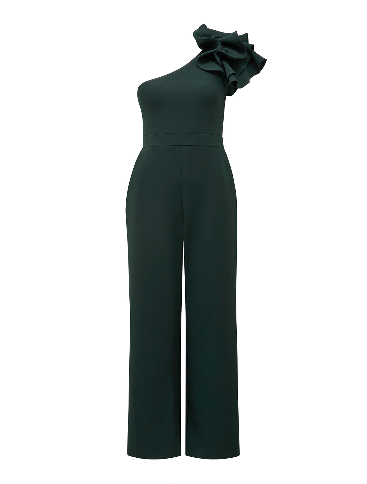 Celeste Petite Ruffle Jumpsuit Green_mannequin