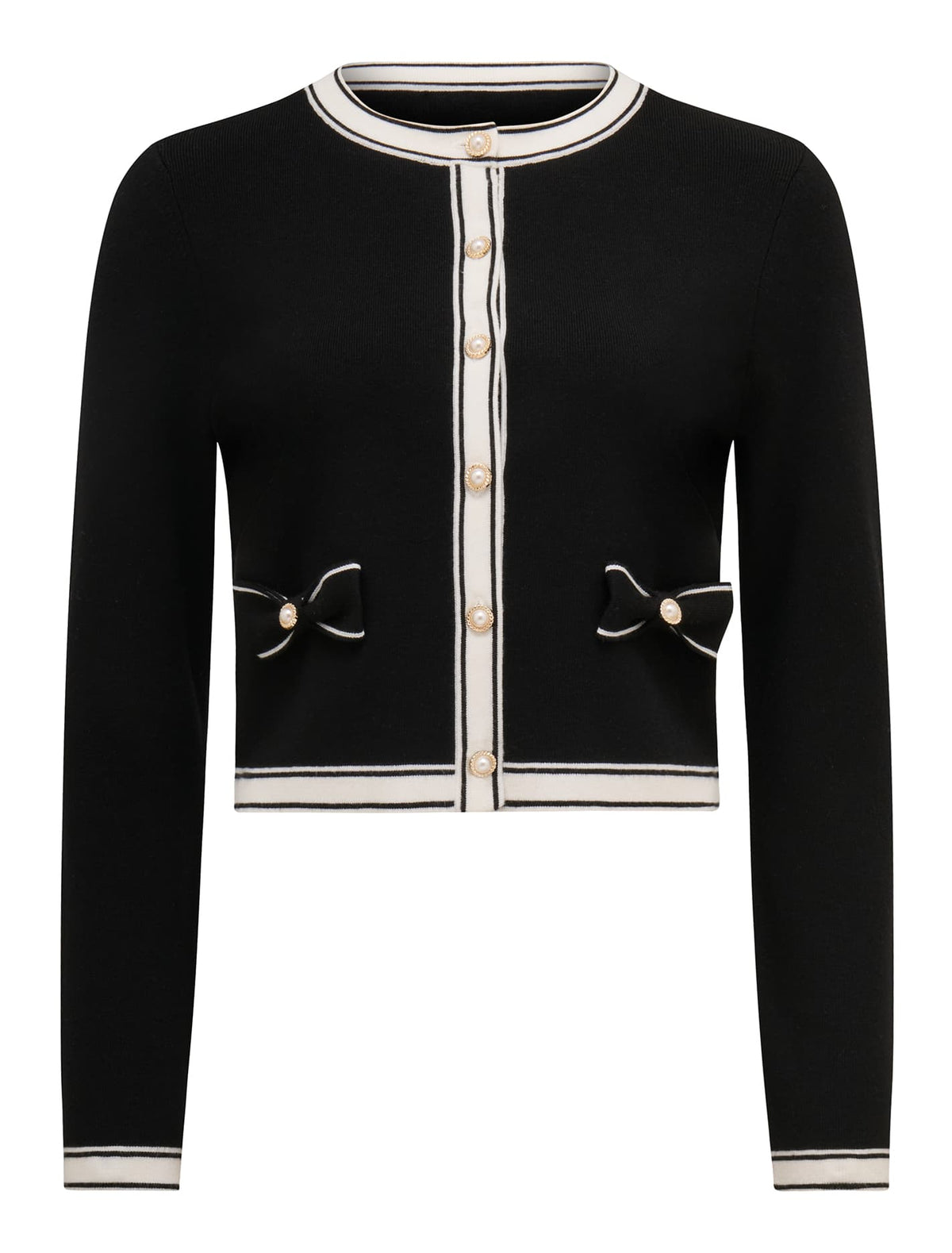 Cece Bow Detail Cardigan Black/ Porcelain_mannequin