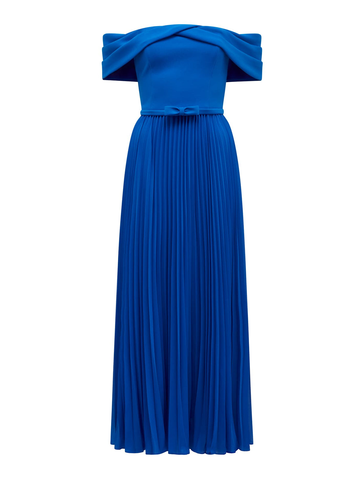 Louise Off-Shoulder Pleat Midi Dress Cobalt Blue_mannequin