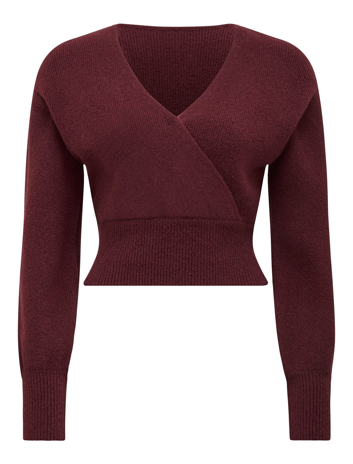 Sloane Petite Wrap Knit Sweater Mulled Wine_mannequin