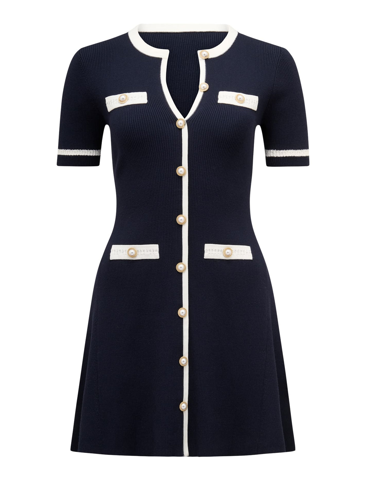 Kerry Petite Contrast Knit Mini Dress Navy/ Cream_mannequin