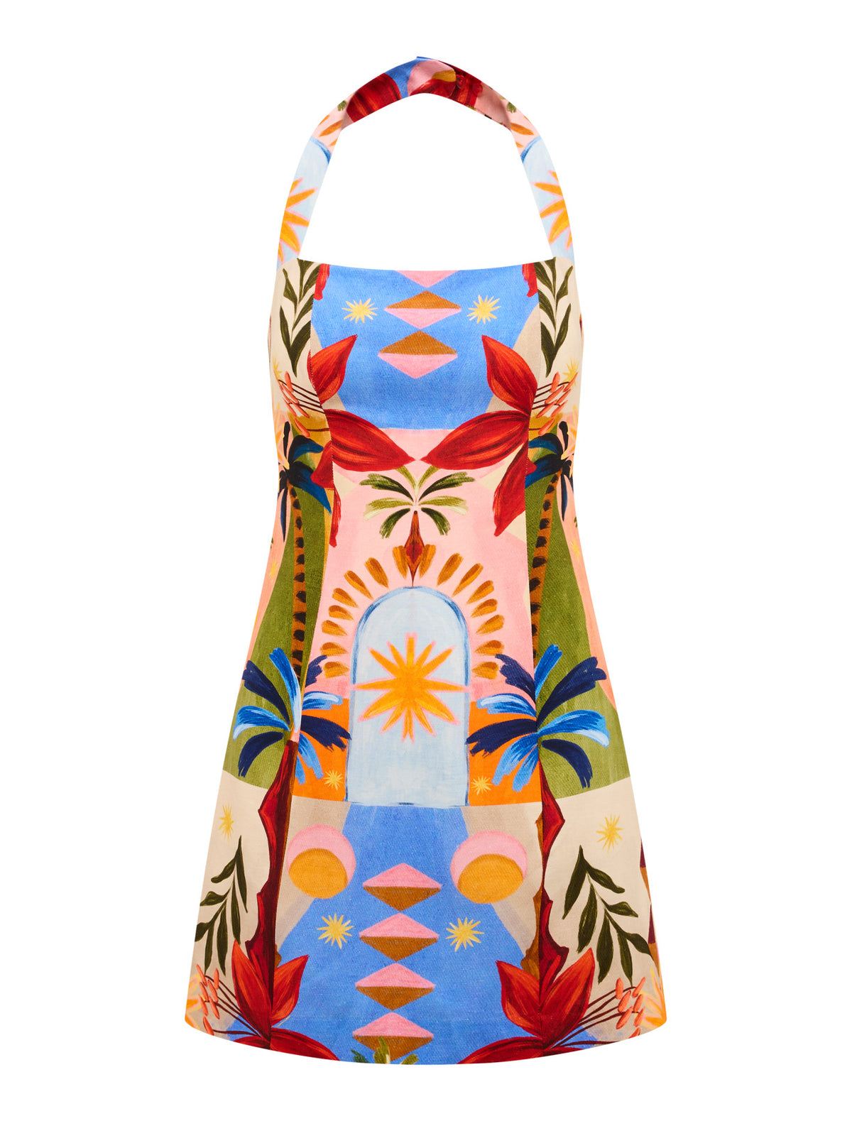 Keely Halter-Neck Linen Mini Dress Bright Havana_mannequin
