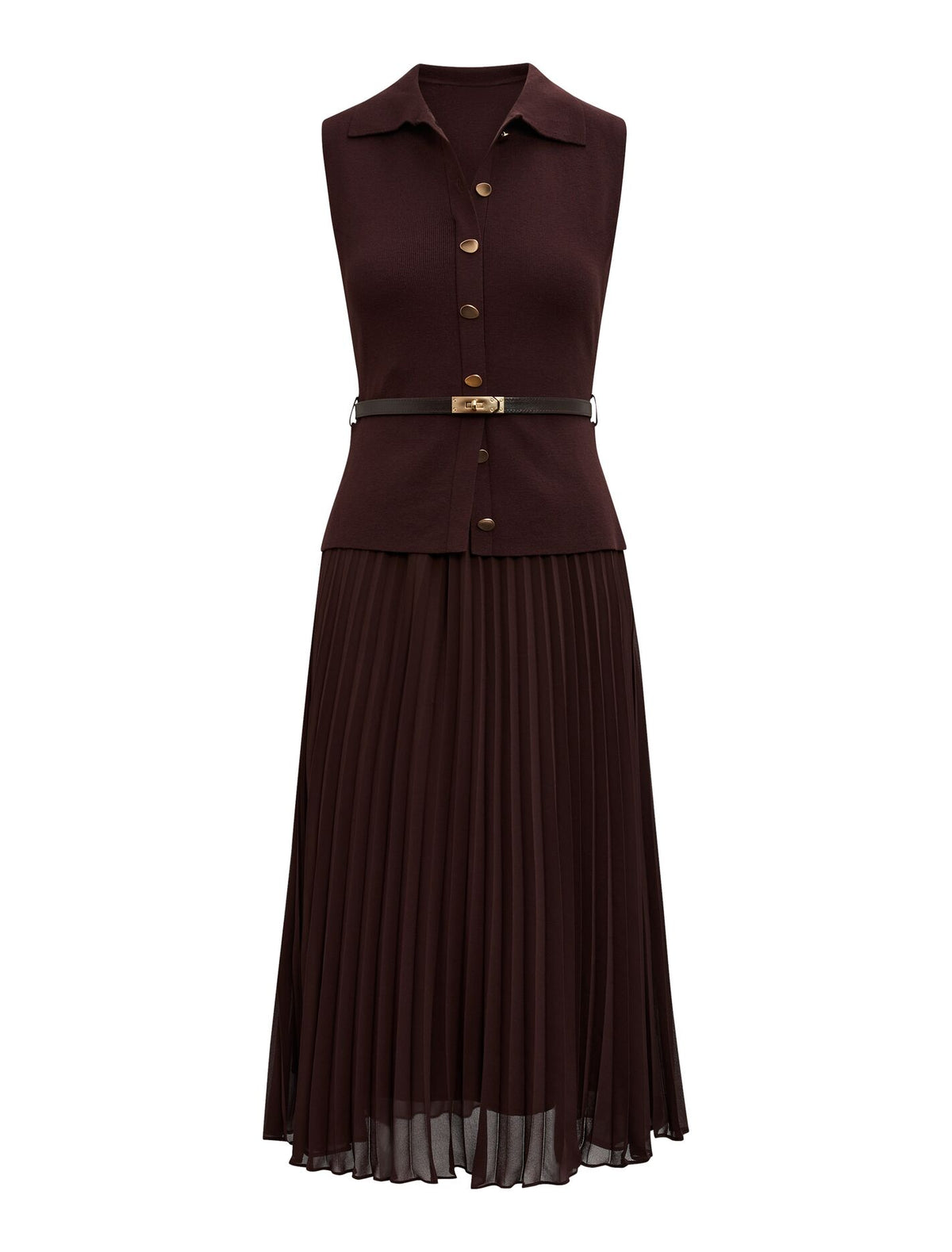 Chelsea Petite Pleat Mixed Midi Dress Chocolate_mannequin