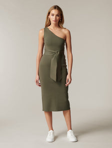 Lauren One Shoulder Midi Knit Dress Khaki