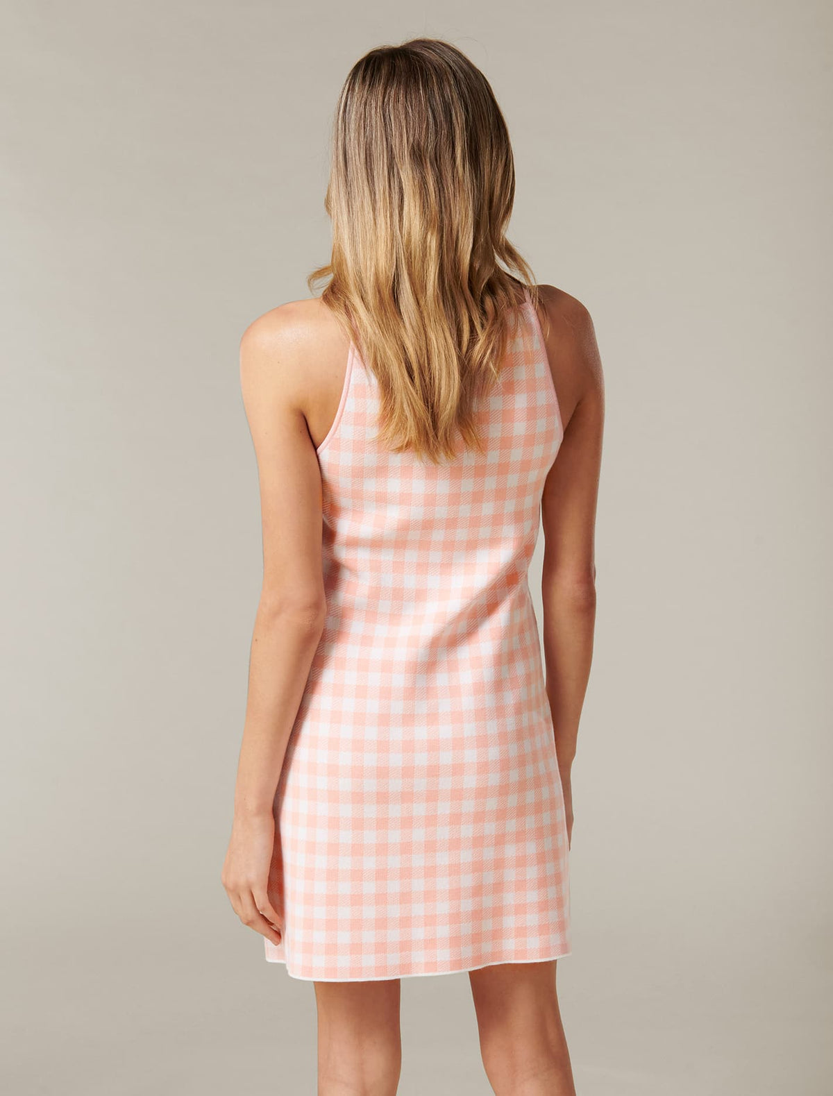 Elena A-line Mini Knit Dress Flushed Pink Check