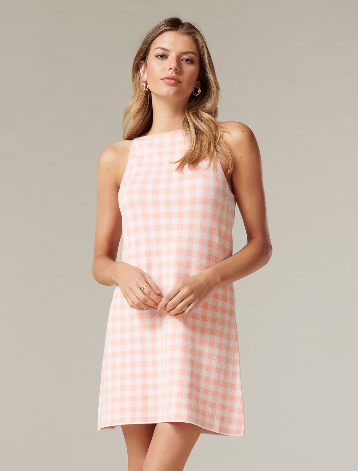 Elena A-line Mini Knit Dress Flushed Pink Check