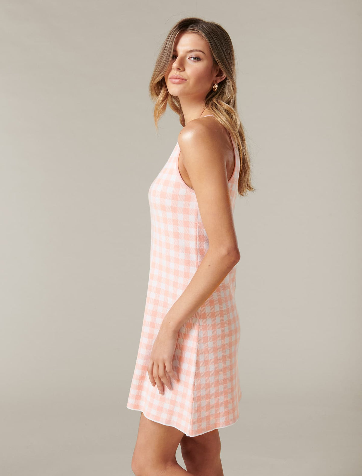 Elena A-line Mini Knit Dress Flushed Pink Check