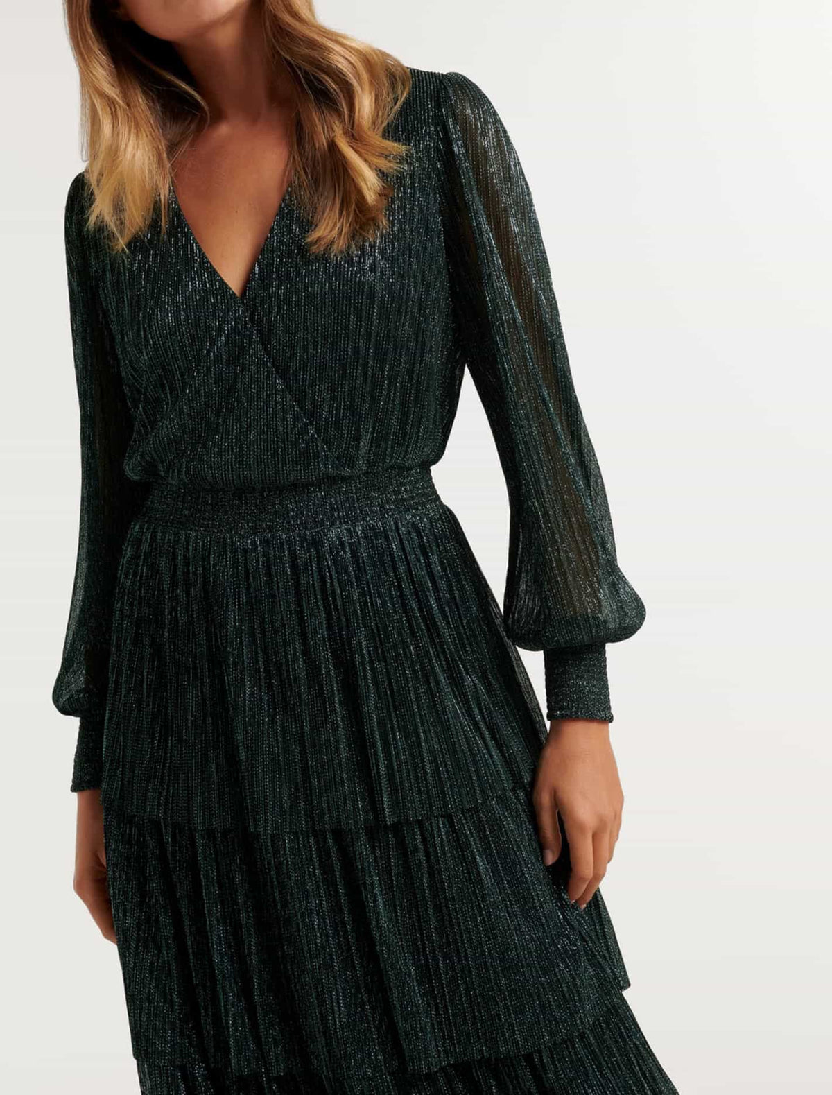 Winifred Plisse Midi Dress Dark Green