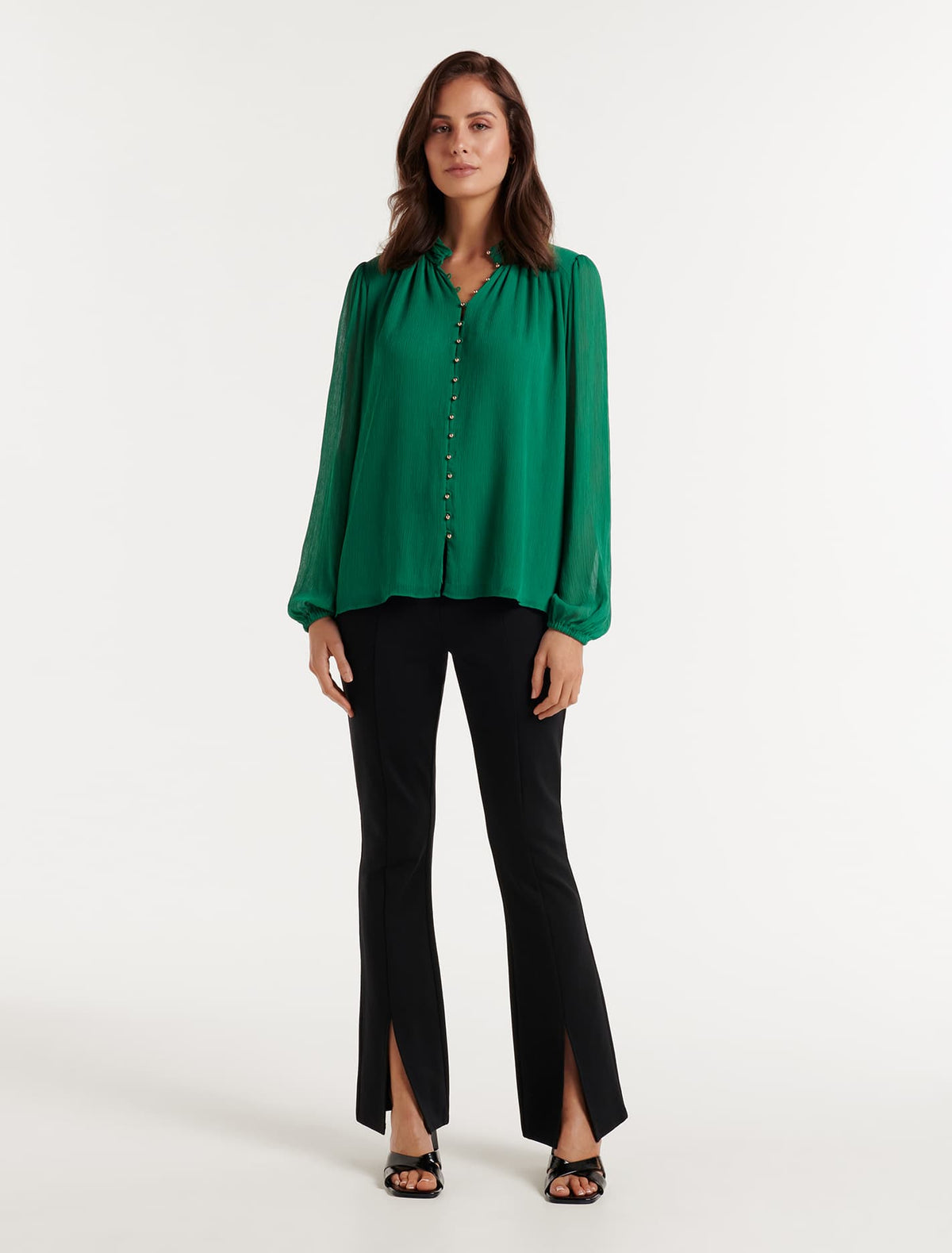 Gwen Button Detail Blouse Deep Jade