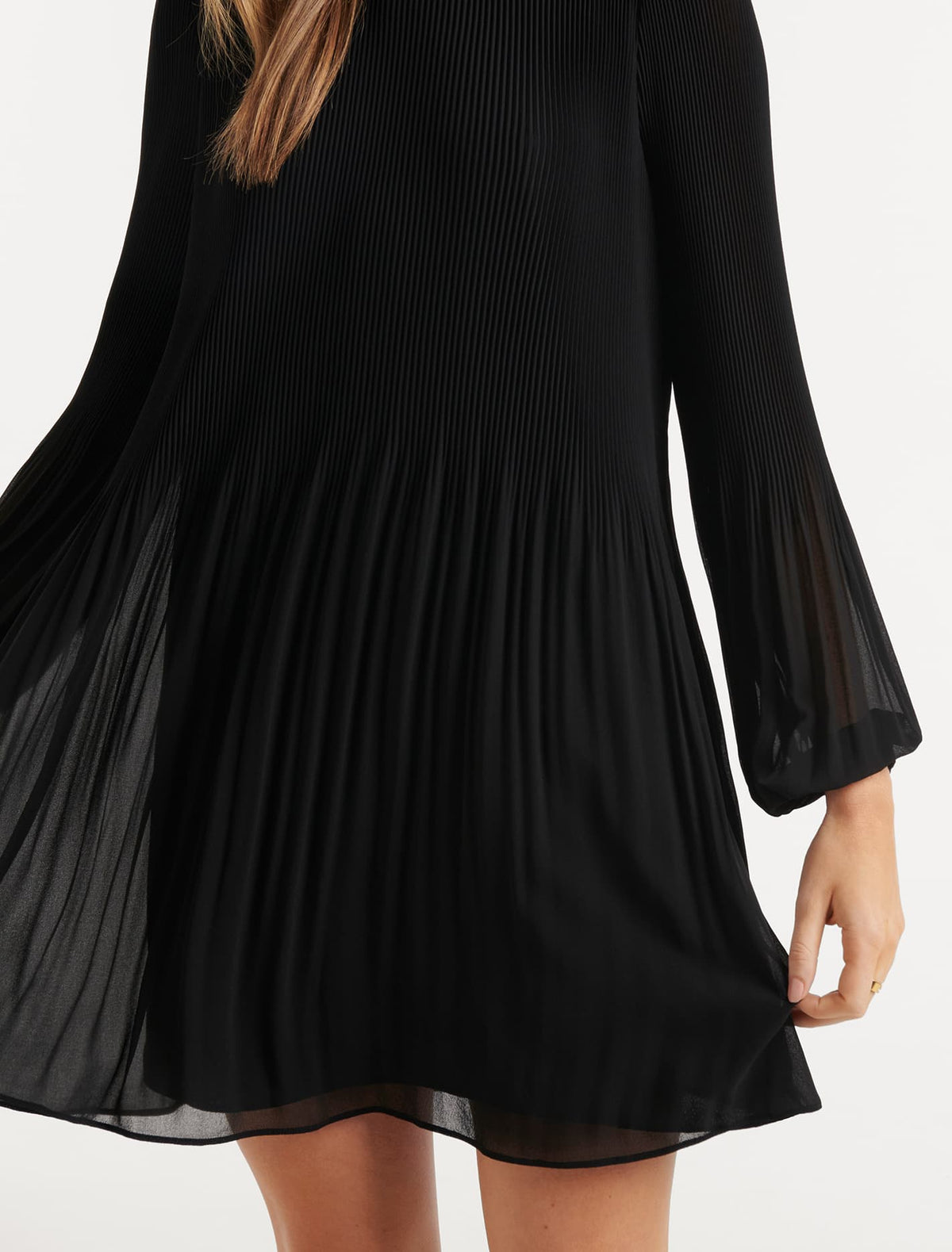 Anna Pleat Mini Dress Black