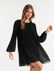 Anna Pleat Mini Dress Black