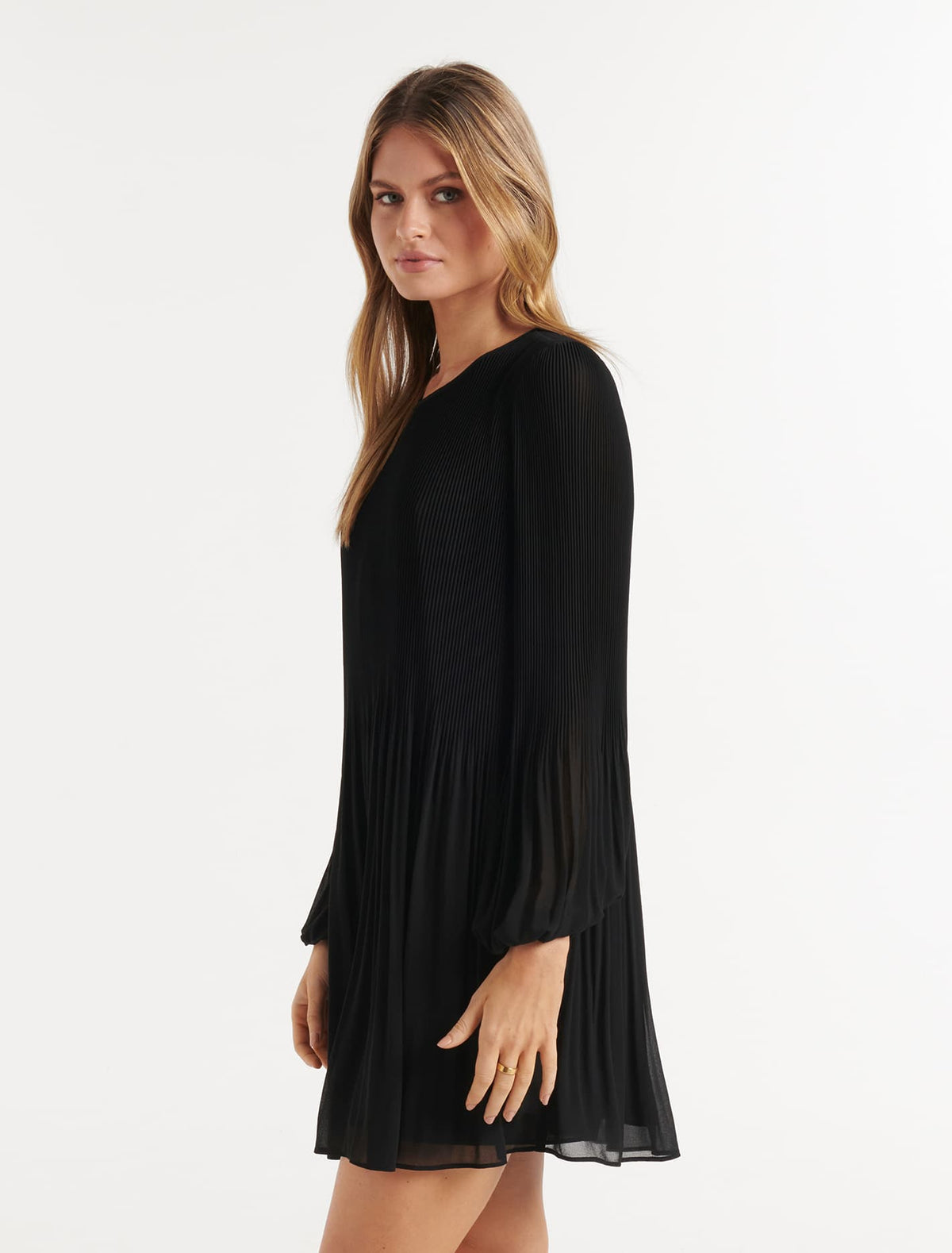 Anna Pleat Mini Dress Black